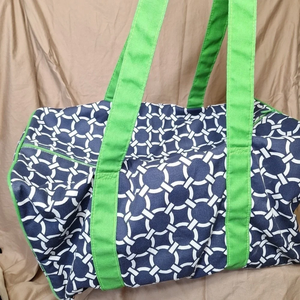Ame & LuLu Weekender XL Duffle Green Blue White Extra‎ Large Travel Tote Beach